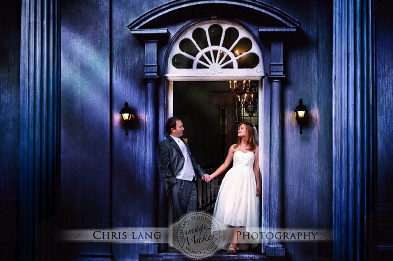 Picture of Bride & Groom in front of wedding chapel at Orton Plantion